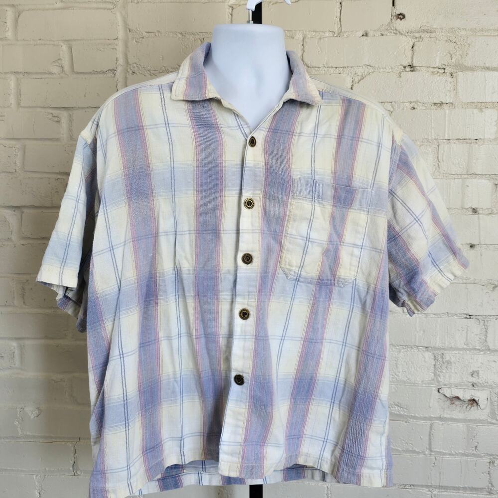 Vintage Paragraff Clothing Co Plaid Button Up Shirt Mens Medium Purple Yellow